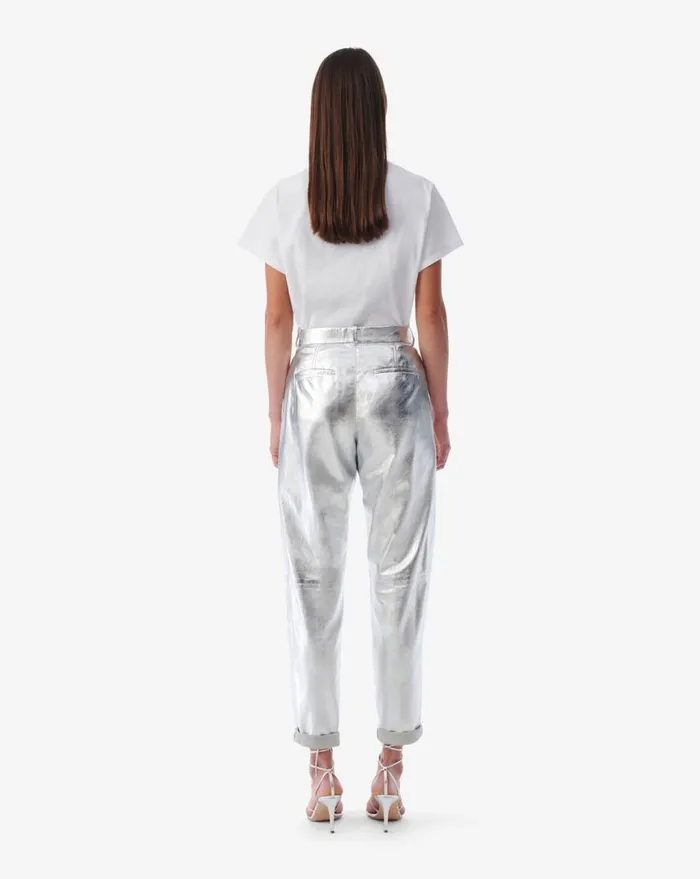 IRO NIL SILVER LEATHER CARROT PANTS Silver Women Trousers