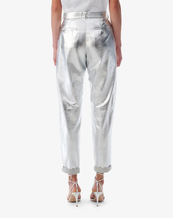 IRO NIL SILVER LEATHER CARROT PANTS Silver Women Trousers