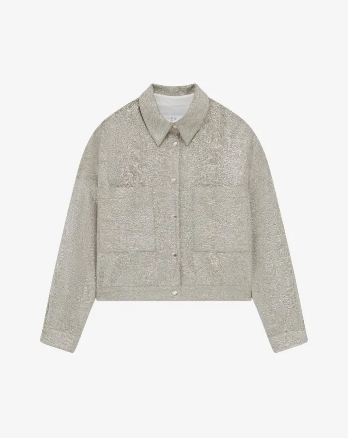 IRO SUZEL CROPPED LUREX JERSEY JACKET Taupe Silver Women Jackets and Coats