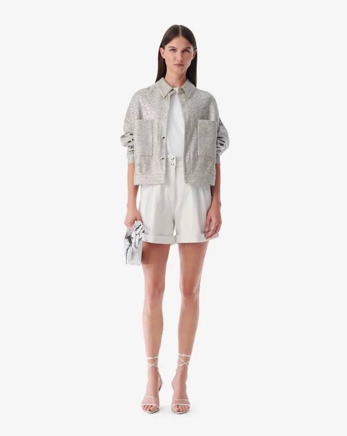 IRO SUZEL CROPPED LUREX JERSEY JACKET Taupe Silver Women Jackets and Coats