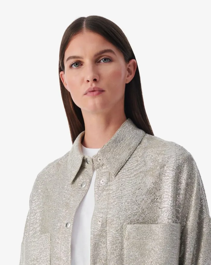 IRO SUZEL CROPPED LUREX JERSEY JACKET Taupe Silver Women Jackets and Coats