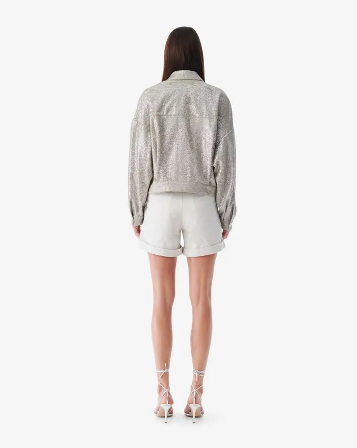 IRO SUZEL CROPPED LUREX JERSEY JACKET Taupe Silver Women Jackets and Coats