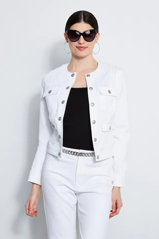 Jackets and Blazers Women Elie Tahari Crest Button Denim Jacket WHITE