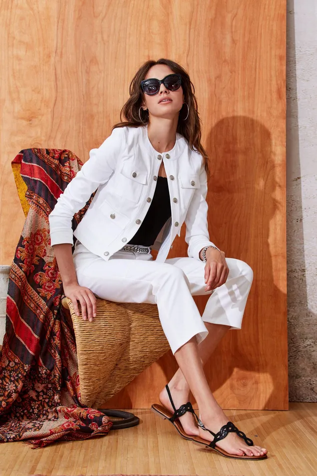 Jackets and Blazers Women Elie Tahari Crest Button Denim Jacket WHITE