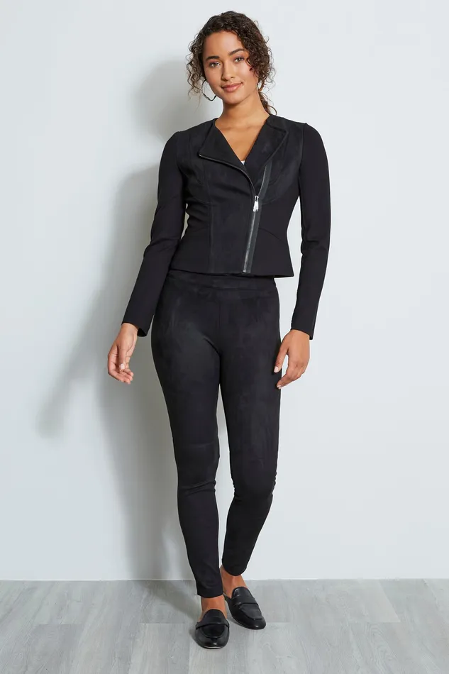 Jackets and Blazers Women Elie Tahari Vegan Suede Moto Jacket BLACK