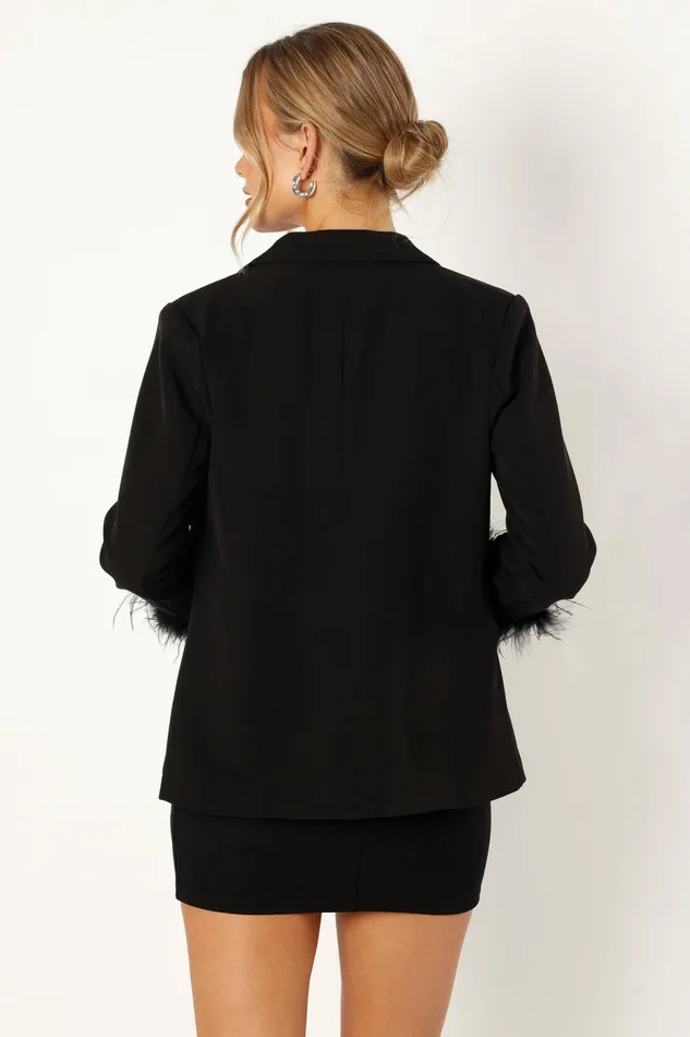 Jackets and Coats Rosemary Faux Feather Sleeve Blazer Black 8211 Petal and Pup Women