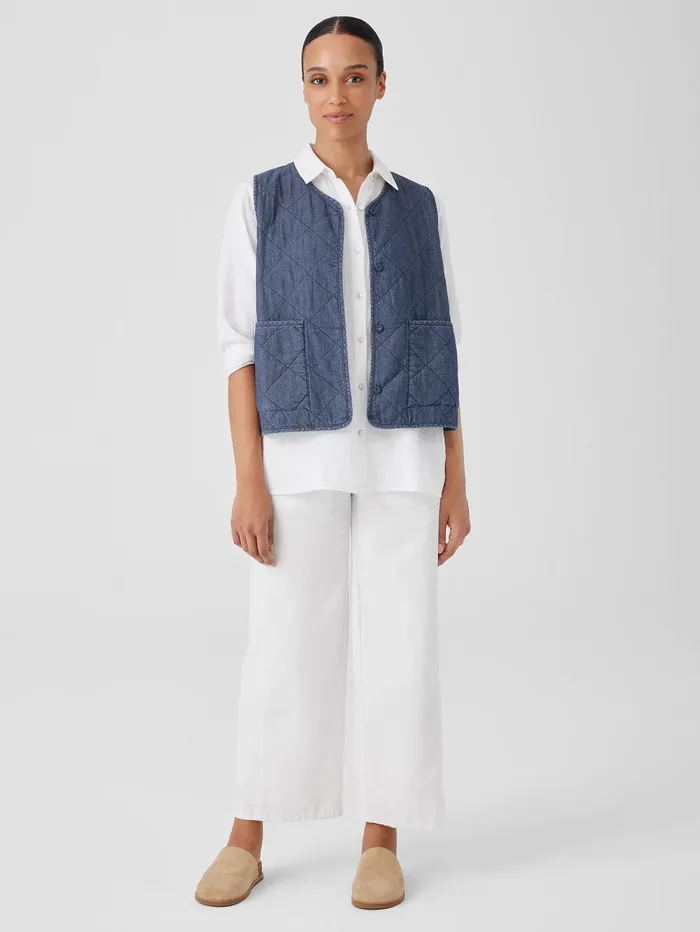 Jackets Coats and Vests Women Eileen Fisher Airy Organic Cotton Twill Quilted Vest Denim