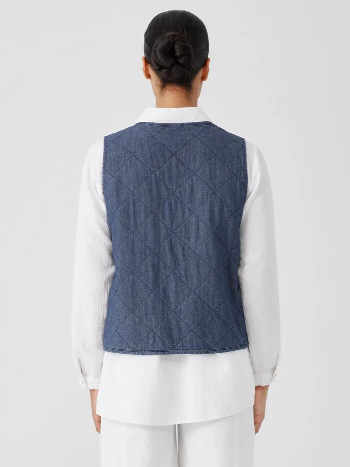 Jackets Coats and Vests Women Eileen Fisher Airy Organic Cotton Twill Quilted Vest Denim