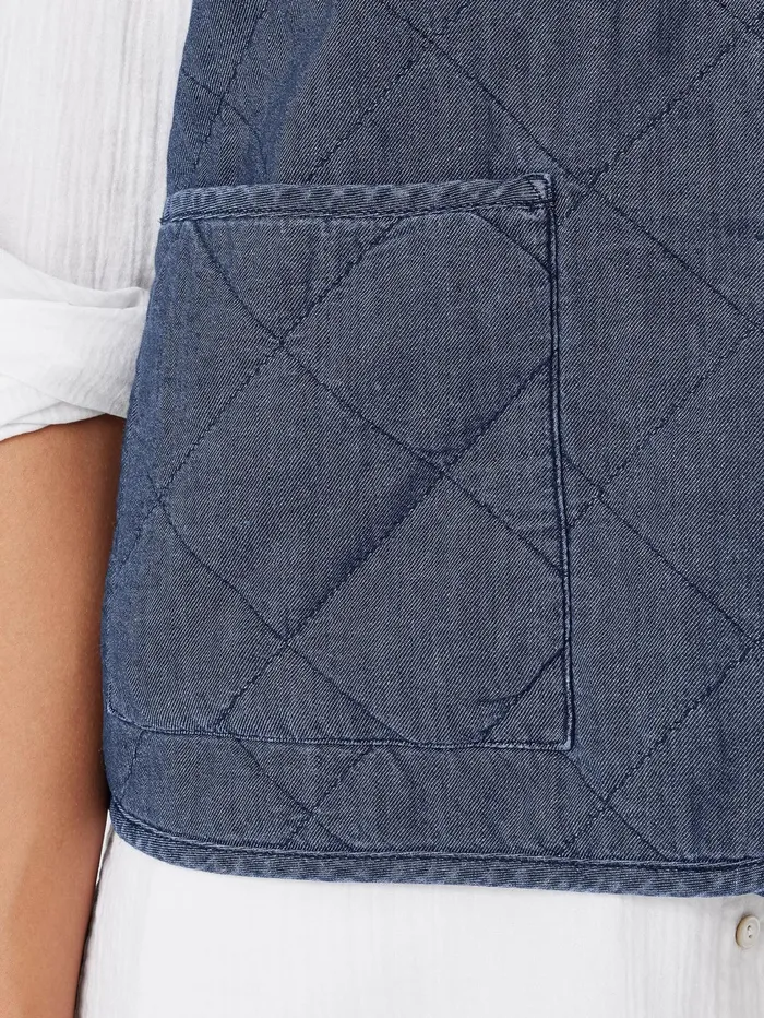 Jackets Coats and Vests Women Eileen Fisher Airy Organic Cotton Twill Quilted Vest Denim