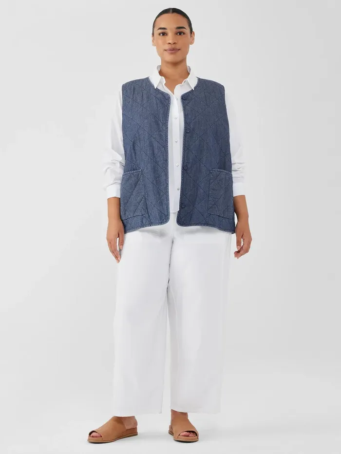 Jackets Coats and Vests Women Eileen Fisher Airy Organic Cotton Twill Quilted Vest Denim