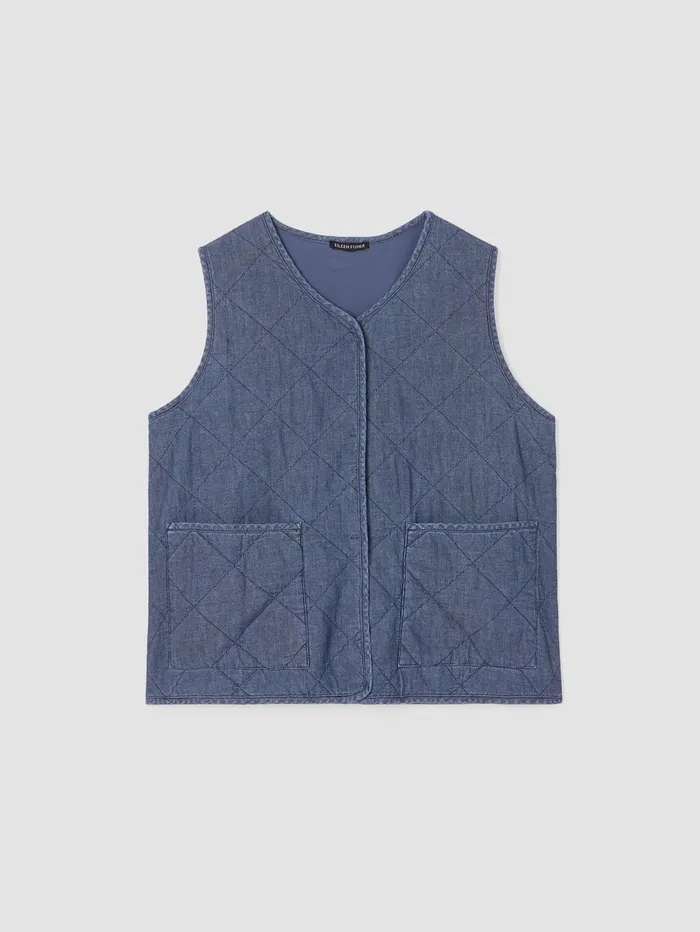 Jackets Coats and Vests Women Eileen Fisher Airy Organic Cotton Twill Quilted Vest Denim