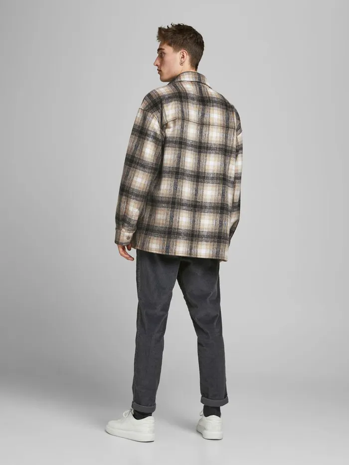 Jackets JACK and JONES Mens CHECKED SHIRT JACKET Beige Chinchilla