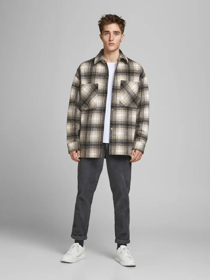 Jackets JACK and JONES Mens CHECKED SHIRT JACKET Beige Chinchilla