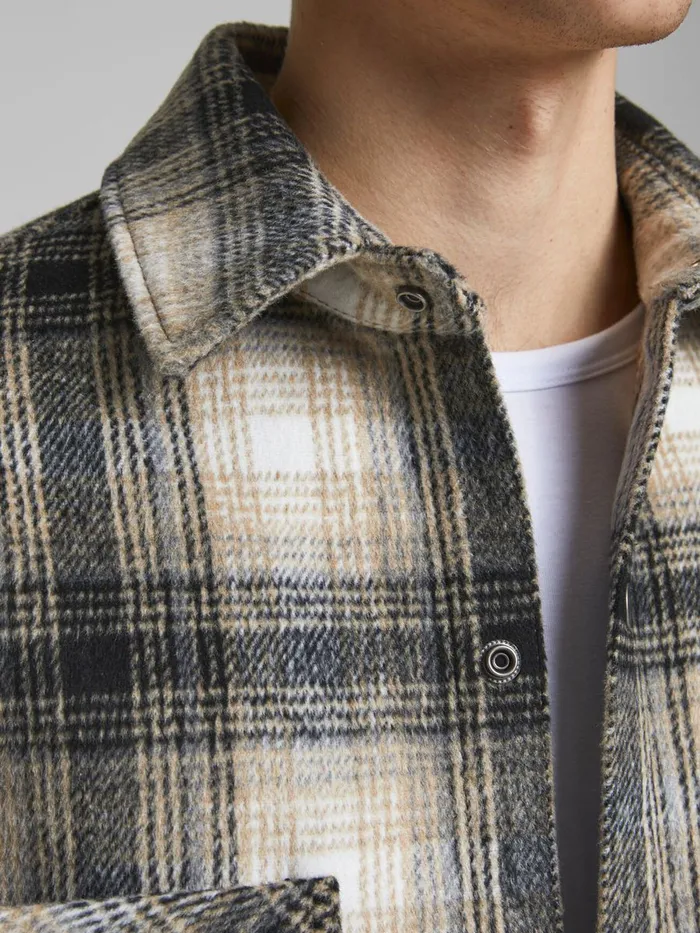 Jackets JACK and JONES Mens CHECKED SHIRT JACKET Beige Chinchilla