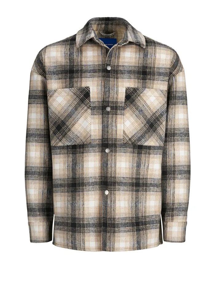 Jackets JACK and JONES Mens CHECKED SHIRT JACKET Beige Chinchilla