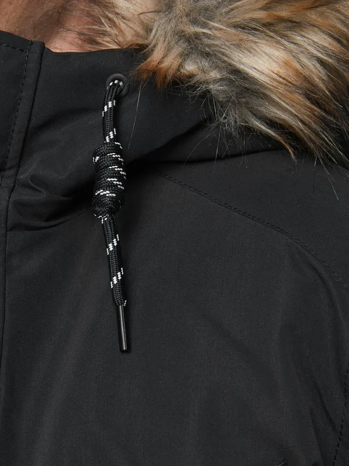 Jackets JACK and JONES Mens FAUX FURLINED HOOD PARKA Black Black