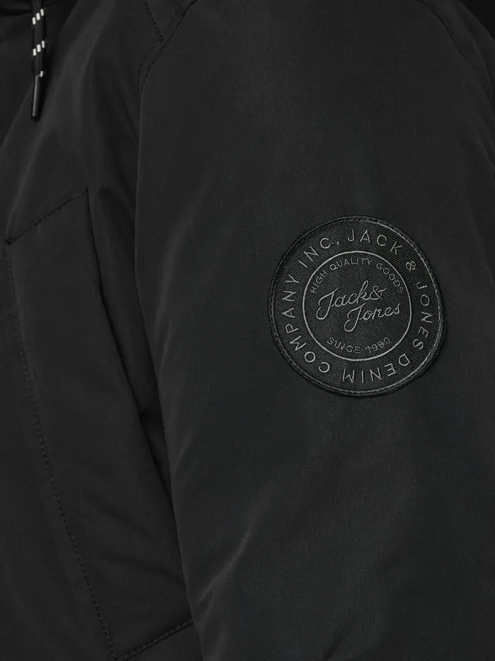 Jackets JACK and JONES Mens FAUX FURLINED HOOD PARKA Black Black