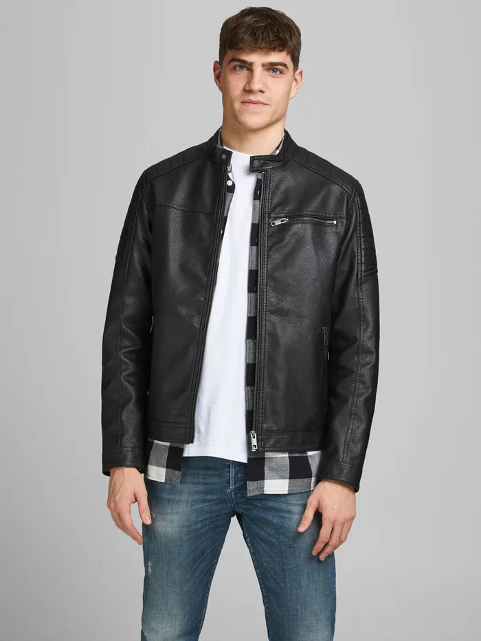 Jackets JACK and JONES Mens FAUX LEATHER JACKET Black Black