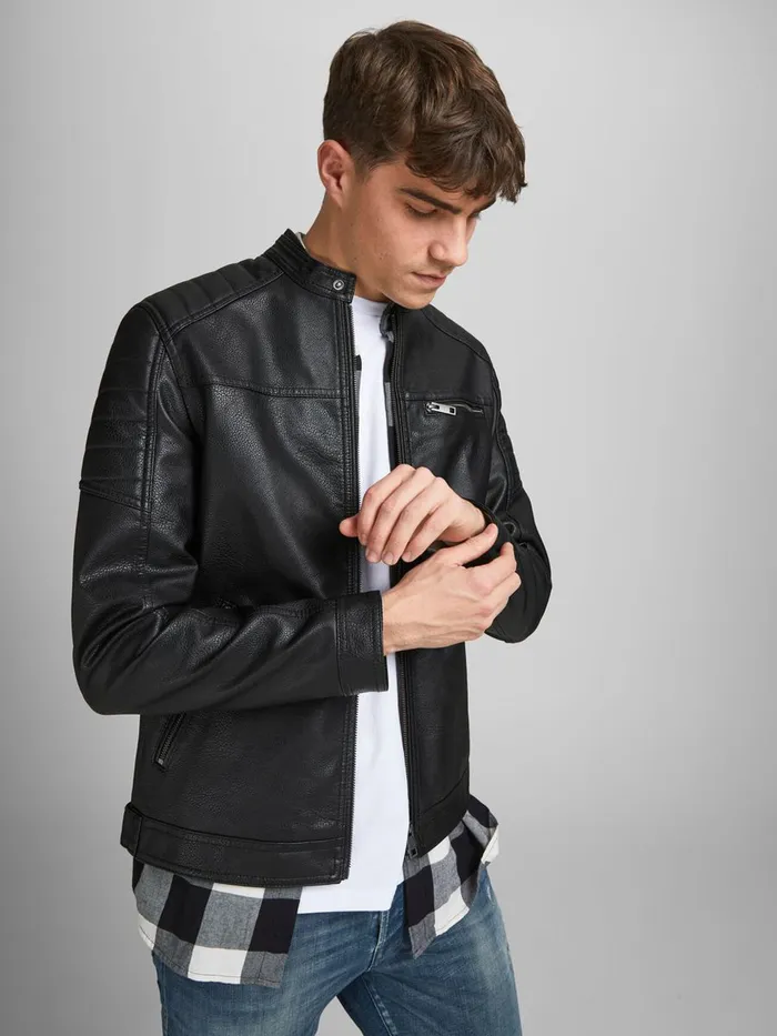 Jackets JACK and JONES Mens FAUX LEATHER JACKET Black Black