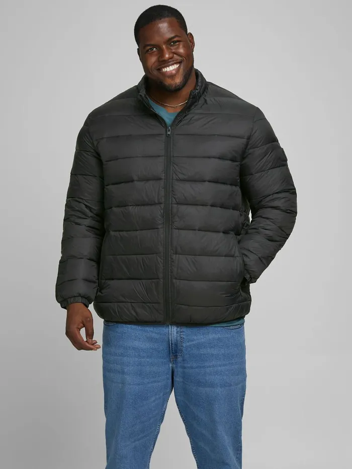 Jackets JACK and JONES Mens HIGH COLLAR PLUS SIZE PUFFER JACKET Black Black
