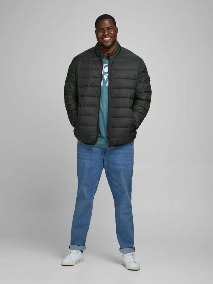 Jackets JACK and JONES Mens HIGH COLLAR PLUS SIZE PUFFER JACKET Black Black