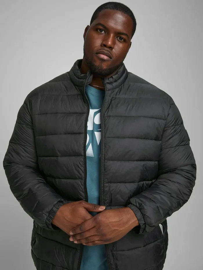 Jackets JACK and JONES Mens HIGH COLLAR PLUS SIZE PUFFER JACKET Black Black