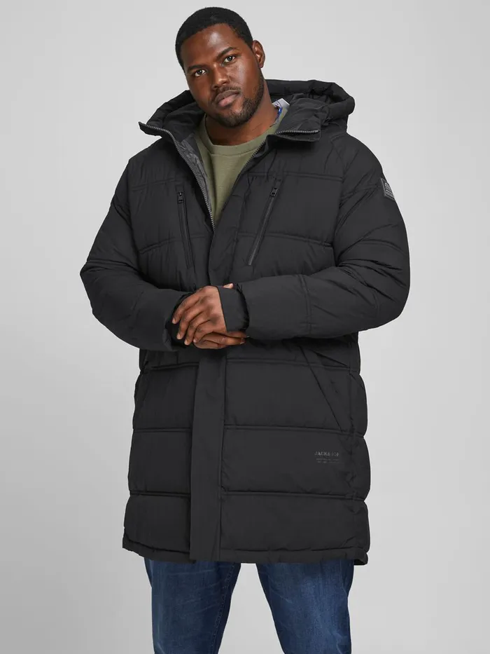 Jackets JACK and JONES Mens LONG PLUS SIZE PUFFER JACKET Black Black