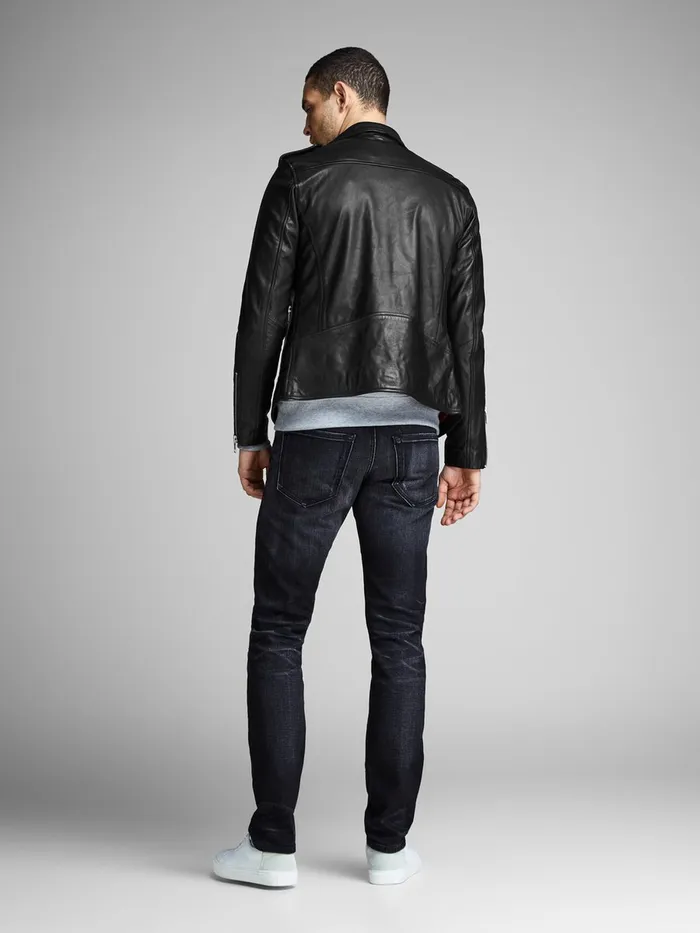 Jackets JACK and JONES Mens RDD BIKER LEATHER JACKET Black Black