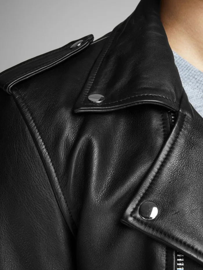 Jackets JACK and JONES Mens RDD BIKER LEATHER JACKET Black Black