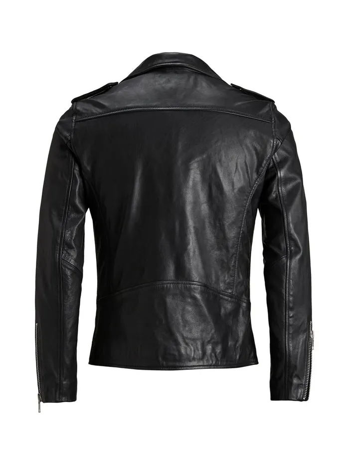 Jackets JACK and JONES Mens RDD BIKER LEATHER JACKET Black Black