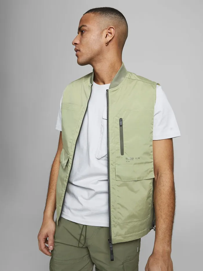 Jackets JACK and JONES Mens RIB COLLAR GILET Green Oil Green