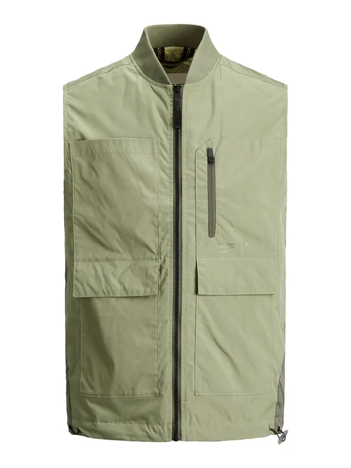 Jackets JACK and JONES Mens RIB COLLAR GILET Green Oil Green