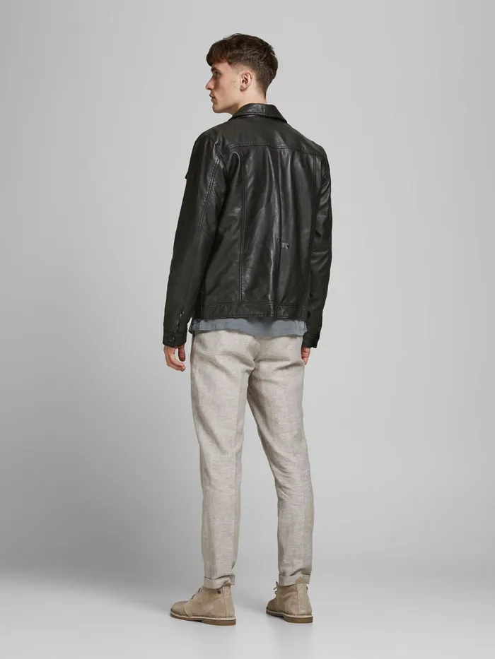 Jackets JACK and JONES Mens WING COLLAR LEATHER JACKET Black Black