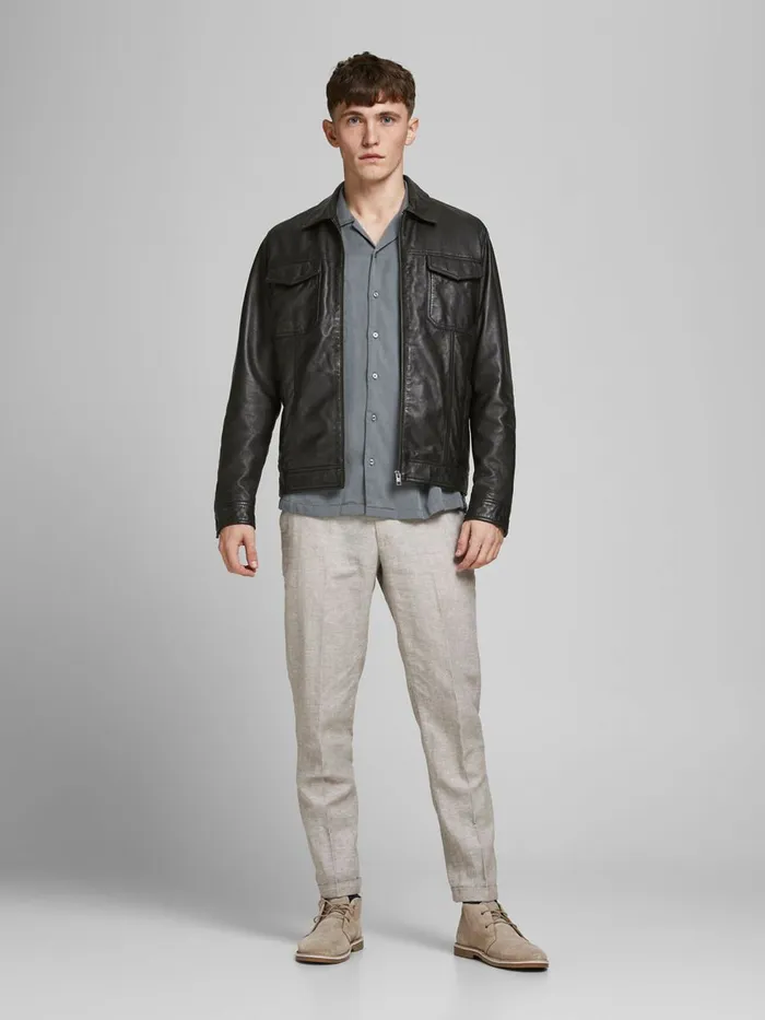 Jackets JACK and JONES Mens WING COLLAR LEATHER JACKET Black Black