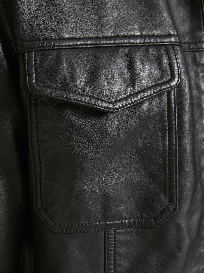 Jackets JACK and JONES Mens WING COLLAR LEATHER JACKET Black Black