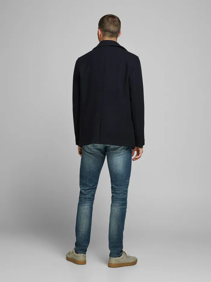Jackets JACK and JONES Mens WOOL BLEND PEA COAT Blue Dark Navy