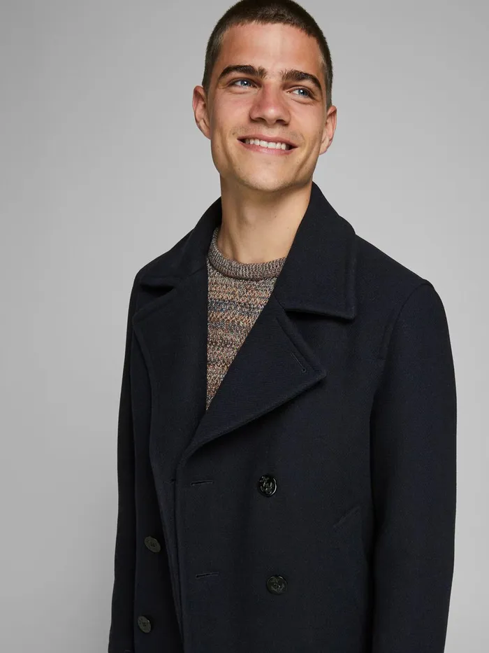 Jackets JACK and JONES Mens WOOL BLEND PEA COAT Blue Dark Navy
