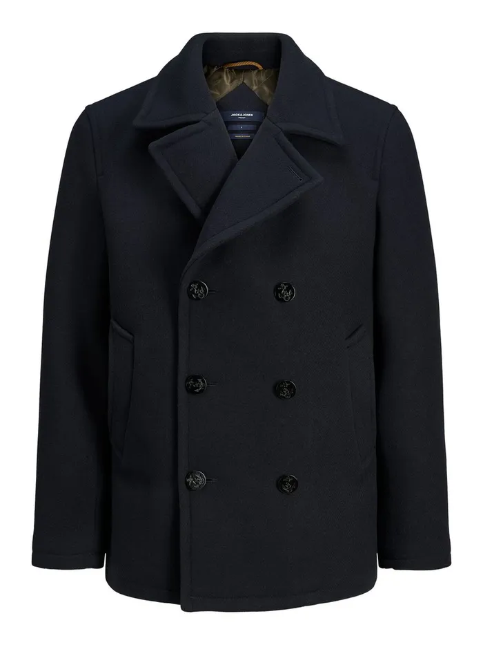 Jackets JACK and JONES Mens WOOL BLEND PEA COAT Blue Dark Navy