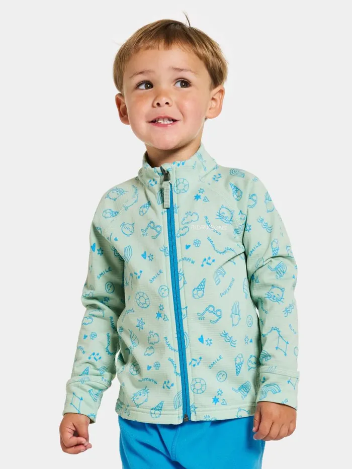 Jadis Printed Kids039 Full Zip Doodle Pale Mint Kids Didriksons Fleece and Midlayers