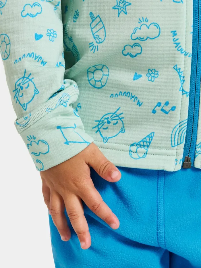 Jadis Printed Kids039 Full Zip Doodle Pale Mint Kids Didriksons Fleece and Midlayers