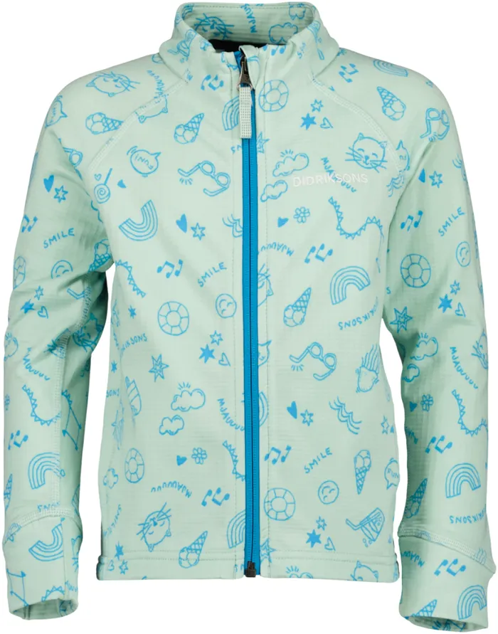 Jadis Printed Kids039 Full Zip Doodle Pale Mint Kids Didriksons Fleece and Midlayers
