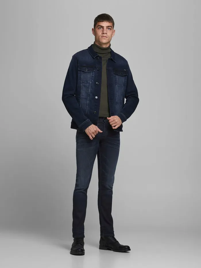 Jeans JACK and JONES Mens GLENN LEON GE 071 INDIGO KNIT SLIM FIT JEANS Blue Blue Denim