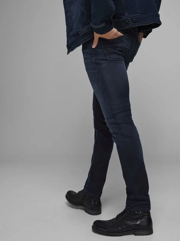 Jeans JACK and JONES Mens GLENN LEON GE 071 INDIGO KNIT SLIM FIT JEANS Blue Blue Denim