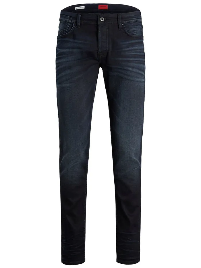 Jeans JACK and JONES Mens GLENN LEON GE 071 INDIGO KNIT SLIM FIT JEANS Blue Blue Denim