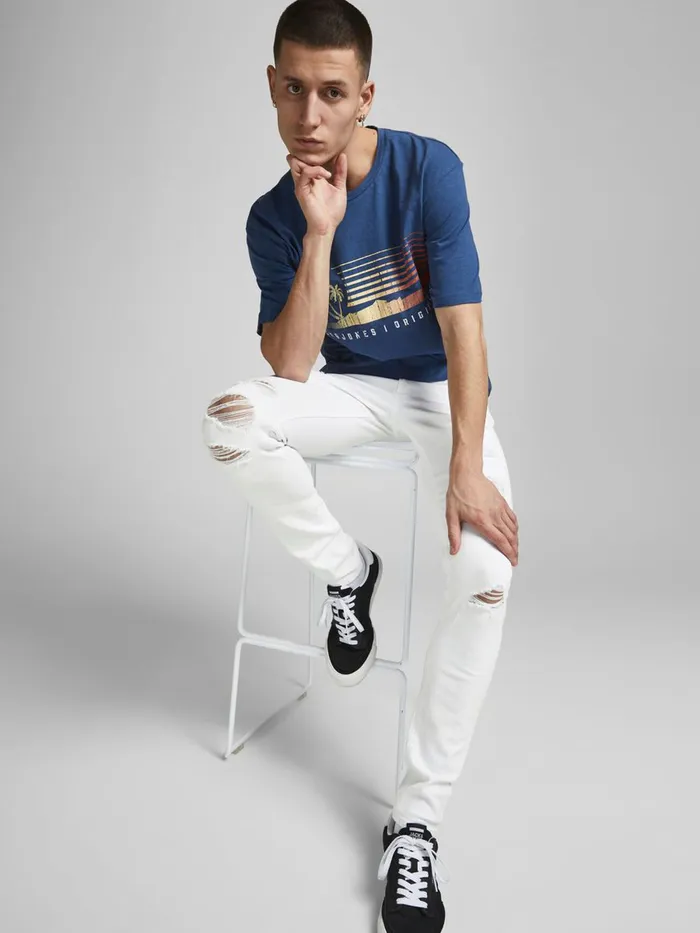 Jeans JACK and JONES Mens LIAM ORIGINAL NA 405 SKINNY FIT JEANS White White