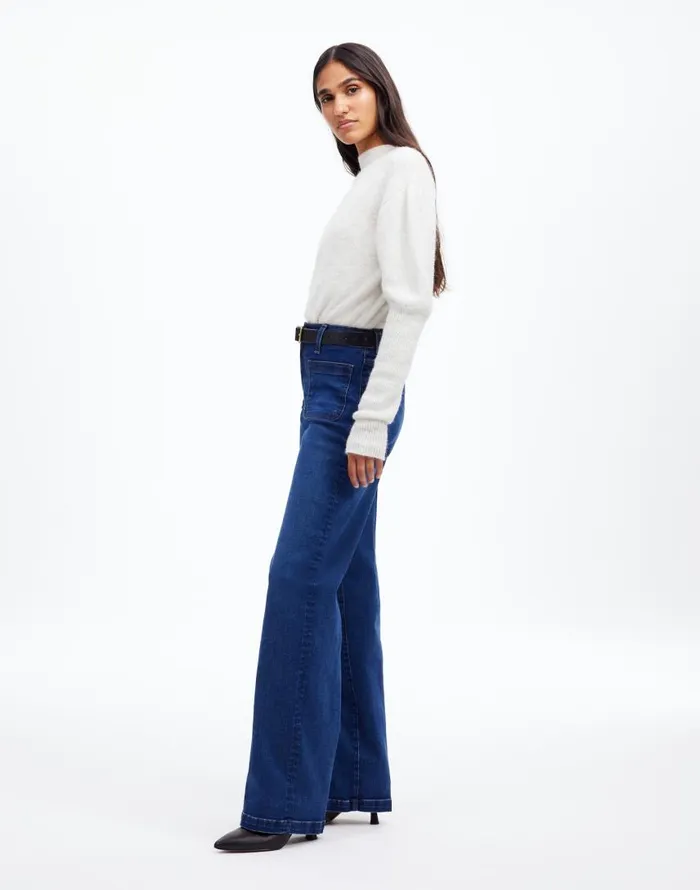 Jeans Women Madewell The Emmett WideLeg Full Length Jean Patch Pocket Edition Allentown Wash