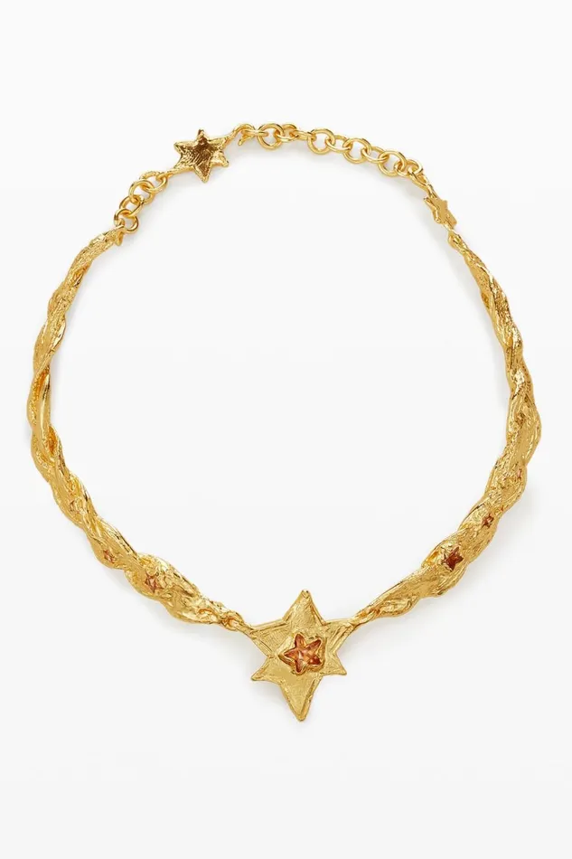 Jewelry Women Desigual Large Choker With Textures And Gold Star Zalio Materialfinishes