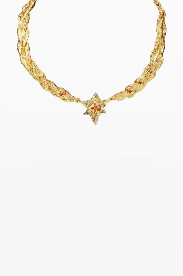 Jewelry Women Desigual Large Choker With Textures And Gold Star Zalio Materialfinishes