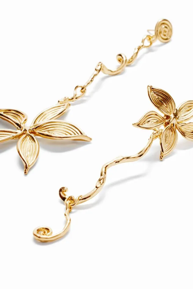 Jewelry Women Desigual Zalio Goldplated Asymmetric Long Flower Earrings Materialfinishes
