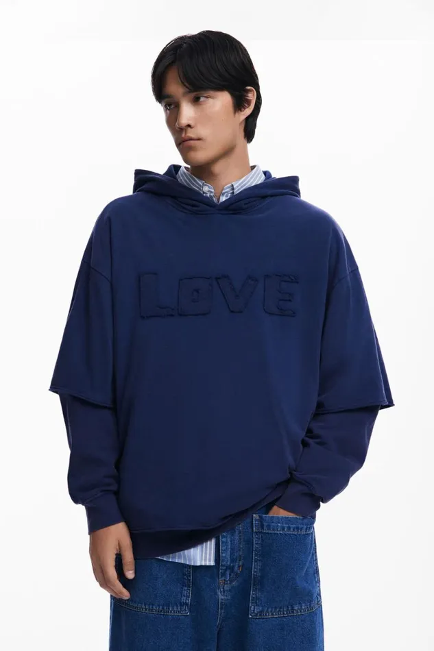 Jumpers And Sweatshirts Men Desigual Doublesleeve Sweatshirt Blue